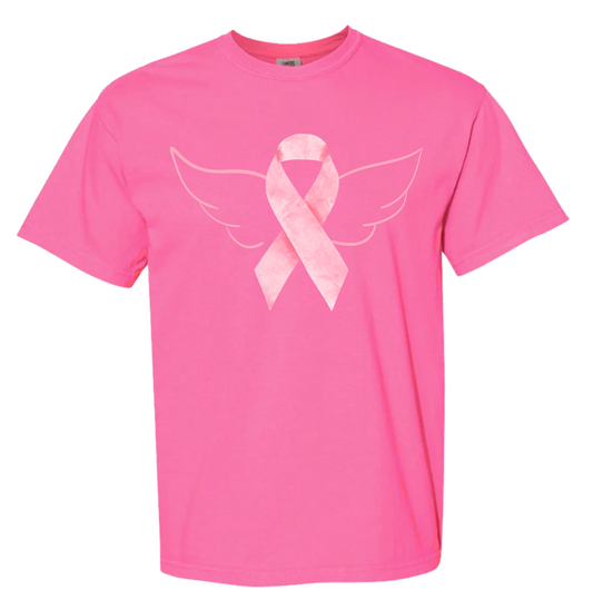 Breast Cancer Ribbon with Wings